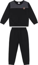 Conjunto menino blusão bicolor em moletom flanelado - carinhoso preto 2