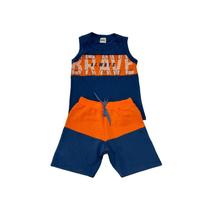 Conjunto Menino Brave Marinho/Laranja Regata e Bermuda