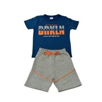 Conjunto Menino BRKLN Marinho/Mescla Camiseta Manga Curta e Bermuda