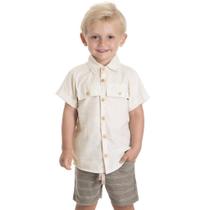 Conjunto menino camisa bermuda moletinho off white serelepe