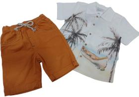 Conjunto Menino Camisa Estampada + Bermuda Paraiso Rf 14063