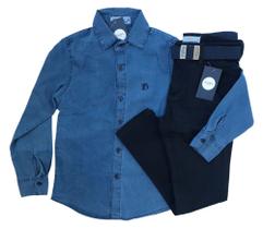 conjunto menino camisa jeans infantil manga longa calça jeans 4 6 e 8anos