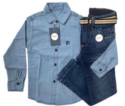 conjunto menino camisa jeans infantil manga longa calça jeans 4 6 e 8anos