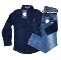 conjunto menino camisa jeans infantil manga longa calça jeans 4 6 e 8anos