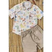 Conjunto Menino Camisa Malha Wave e Bermuda Sarja Caribe c/Elastano LucBoo