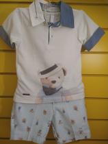 Conjunto Menino Camisa Polo Piquet Gola Bicolor Bermuda Sarja Listrada Ursos Conjunto Menino Camisa Polo Piquet Gola Bicolor Bermuda Sarja Listrada Ursos