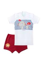 Conjunto Menino Camiseta Branca c/Short Vermelho AuAu