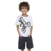 Conjunto Menino Camiseta Branca Ciclista e Bermuda Grafite Jeans Eco Have Fun