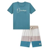 Conjunto Menino Camiseta em Meia Malha e Bermuda em Nylon com Elastano LucBoo