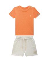 Conjunto Menino Camiseta Laranja/Bermuda Onda Marinha