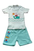 Conjunto Menino Camiseta Marfim c/ Short Verde Barco Conjunto Menino Camiseta Marfim c/ Short Verde Barco
