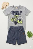Conjunto Menino Camiseta Meia Malha e Bermuda Sarja Costão Cor:MesclaTamanho:1