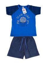 Conjunto Menino Camiseta Raglan com Estampada Meia Malha e Bermuda Moletinho com Cadarço Criança Mas