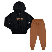 Conjunto Menino Casaco e Calça em Moletom Felpado Preto - Angerô