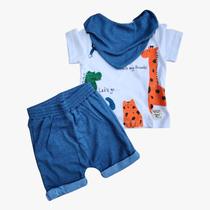 Conjunto Menino com Babador - Branco e Azul