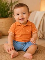 Conjunto menino Ding Dang baby camisa polo e bermuda jeans Conjunto menino Ding Dang baby camisa polo e bermuda jeans