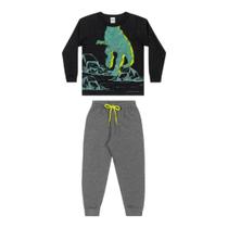 Conjunto Menino Dinossauro Meia Estação Camiseta Manga Longa em Botonê Calça Moletom Elian