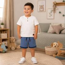 Conjunto Menino Divertto Camiseta Algodão c/Botões e Bermuda Moletinho Conjunto Menino Divertto Camiseta Algodão c/Botões e Bermuda Moletinho
