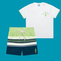 Conjunto Menino Divertto Camiseta Algodão e Bermuda em Nylon Branco/Verde Conjunto Menino Divertto Camiseta Algodão e Bermuda em Nylon Branco/Verde