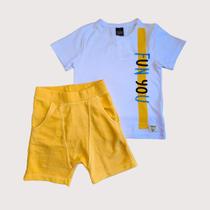 Conjunto Menino em Meia Malha e Short em Moletinho - Branco e Laranja