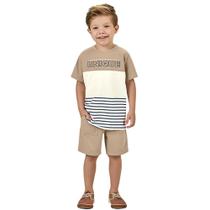 Conjunto Menino Glinny Camiseta Algodão Bermuda Moletom Leve cor Cinza