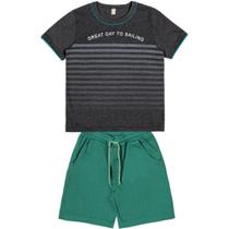 Conjunto Menino Glinny Camiseta Algodão Bermuda Sarja Mescla Escuro/Verde