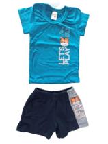 Conjunto Menino Infantil Camiseta com Estampa Meia Malha e Bermuda Moletinho com Recorte Lateral e E