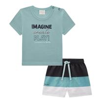Conjunto Menino Infantil Camiseta Meia Malha e Bermuda Nylon Ergonomic com Elastano LucBoo
