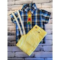 Conjunto Menino Infantil Junina Xadrez rf06 +Bermuda +Gravata