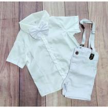 Conjunto Menino Infantil Linha Premium Branco + Bermuda Branca + Gravata Conjunto Menino Infantil Linha Premium Branco + Bermuda Branca + Gravata
