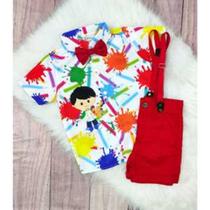 Conjunto Menino Infantil Linha Premium Temático Aquarela RF02 + Bermuda