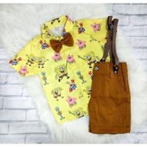 Conjunto Menino Infantil Linha Premium Temático Bob Esponja Amarelo +Bermuda Conjunto Menino Infantil Linha Premium Temático Bob Esponja Amarelo +Bermuda