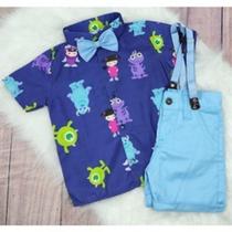 Conjunto Menino Infantil Linha Premium Temático Monstro Sa +Bermuda