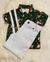 Conjunto Menino Infantil Luxo Natal Camisa verde + Bermuda Branca Conjunto Menino Infantil Luxo Natal Camisa verde + Bermuda Branca