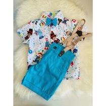 Conjunto Menino Infantil Luxo Temático Circo +Bermuda Azul Bebê Conjunto Menino Infantil Luxo Temático Circo +Bermuda Azul Bebê