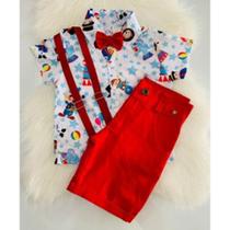 Conjunto Menino Infantil Luxo Temático Circo +Bermuda Vermelha Conjunto Menino Infantil Luxo Temático Circo +Bermuda Vermelha