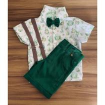 Conjunto Menino Infantil Luxo Temático Dino Baby +Bermuda Verde