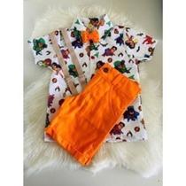 Conjunto Menino Infantil Luxo Temático Liga da Justiça +Bermuda Laranja Conjunto Menino Infantil Luxo Temático Liga da Justiça +Bermuda Laranja