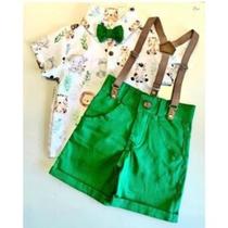 Conjunto Menino Infantil Luxo Temático Safari Baby +Bermuda Verde