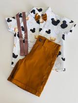 Conjunto Menino Infantil Luxuoso Temático Mickey Realeza + Bermuda Caramelo