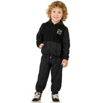 Conjunto Menino Jaqueta e Calça em Moletinho e Corta Vento Preto - Angerô