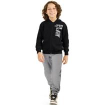 Conjunto Menino Jaqueta e Calça em Moletom Felpado Preto/Cinza - Angerô