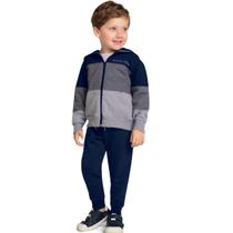 Conjunto Menino Jaqueta e Calça em Moletom Peluciado Azul Marinho - Milon