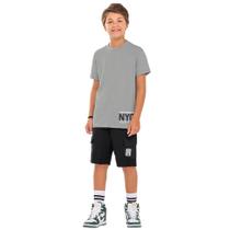 Conjunto Menino Juvenil And.Go Camiseta Algodão c/Estampa Relevo e Bermuda Moletinho - PRETO Conjunto Menino Juvenil And.Go Camiseta Algodão c/Estampa Relevo e Bermuda Moletinho - PRETO