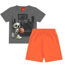 Conjunto Menino Kyly Camiseta Algodão com Estampa Robô Cinza Chumbo e Bermuda Moletom Sem Felpa Lisa Laranja Conjunto Menino Kyly Camiseta Algodão com Estampa Robô Cinza Chumbo e Bermuda Moletom Sem Felpa Lisa Laranja