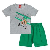 Conjunto Menino Kyly Camiseta Algodão Estampa Avião Mescla B