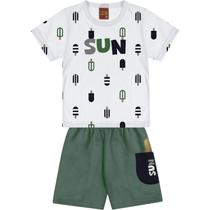 Conjunto Menino Kyly Camiseta em Meia Malha Branca e Bermuda em Moletom Leve Verde Conjunto Menino Kyly Camiseta em Meia Malha Branca e Bermuda em Moletom Leve Verde