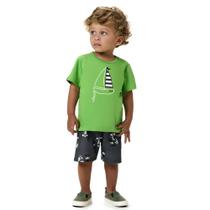 Conjunto Menino Kyly Camiseta em Meia Malha Verde e Bermuda em Moletom sem Felpa Cinza Estampa de Barcos Conjunto Menino Kyly Camiseta em Meia Malha Verde e Bermuda em Moletom sem Felpa Cinza Estampa de Barcos