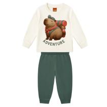 Conjunto Menino Kyly Casaco e Calça em Moletom Peluciado Capivara Off/Verde Tamanho:2 Conjunto Menino Kyly Casaco e Calça em Moletom Peluciado Capivara Off/Verde Tamanho:2
