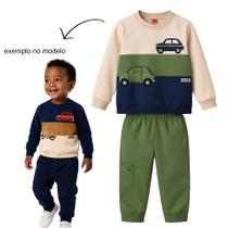 Conjunto Menino Kyly Casaco e Calça em Moletom Peluciado Carros Bege/Verde Tamanho:1 Conjunto Menino Kyly Casaco e Calça em Moletom Peluciado Carros Bege/Verde Tamanho:1